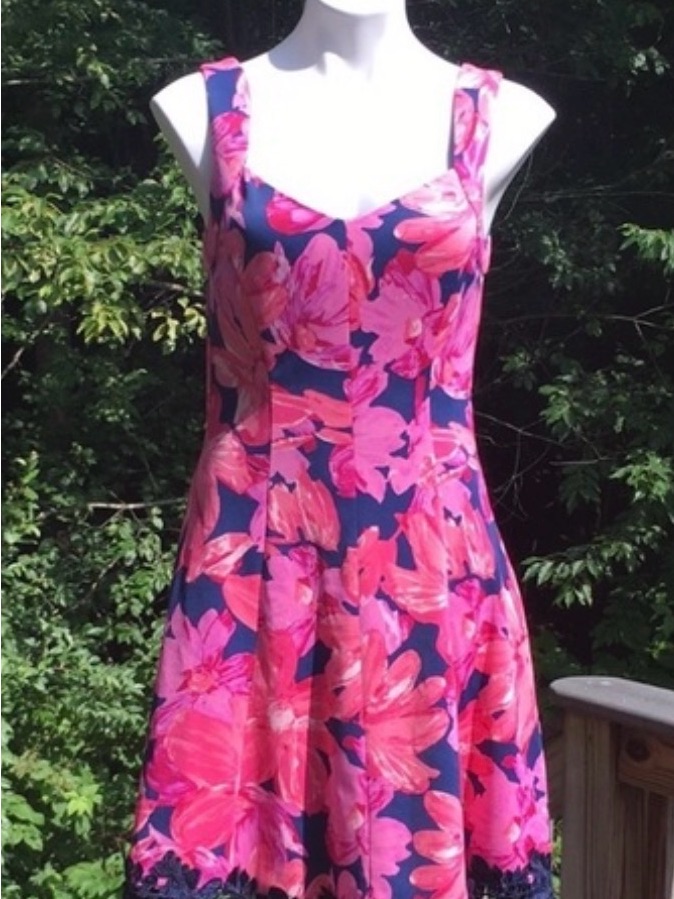 Donna Ricco Pink And Navy Floral Fit-And-Flare Dress